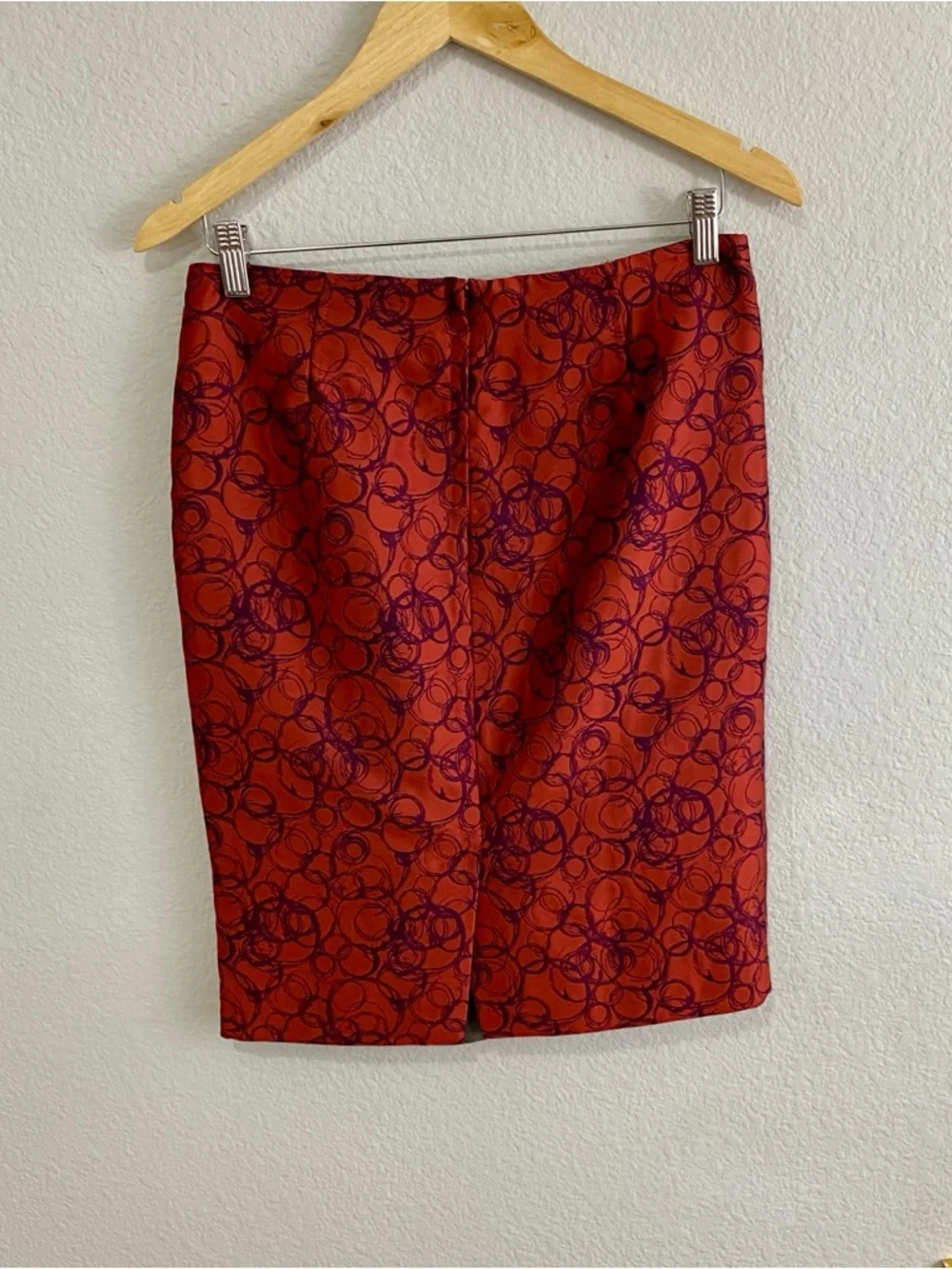 Vera Wang Lavender Label Silk Lined Jacquard Pencil Skirt Rust Orange Purple 6‎